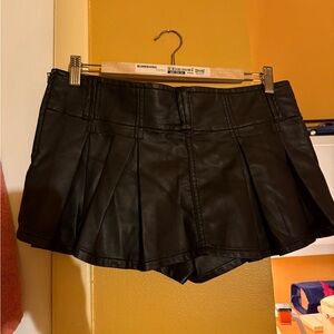 Free People Black Faux Leather Pleated Mini Skirt